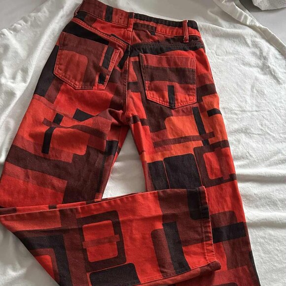 Jaded London Tomato-Red & Black Abstract Print Cotton Boyfriend Jeans – US 0 - Picture 4 of 7